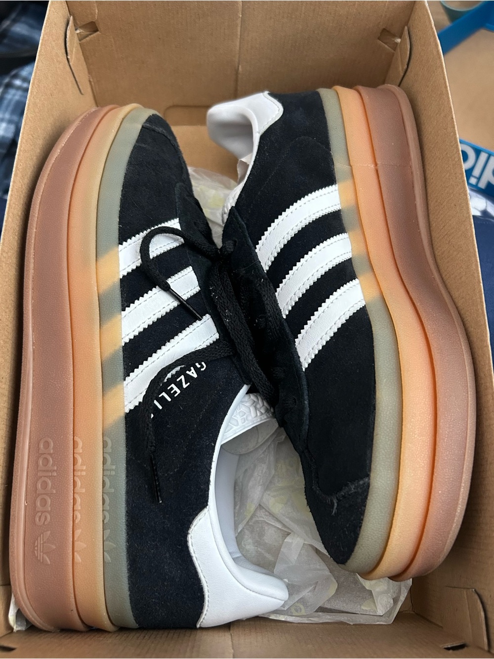 Adidas Originals Gazelle Bold Core Black, Cloud White, & Gum Platform Shoes